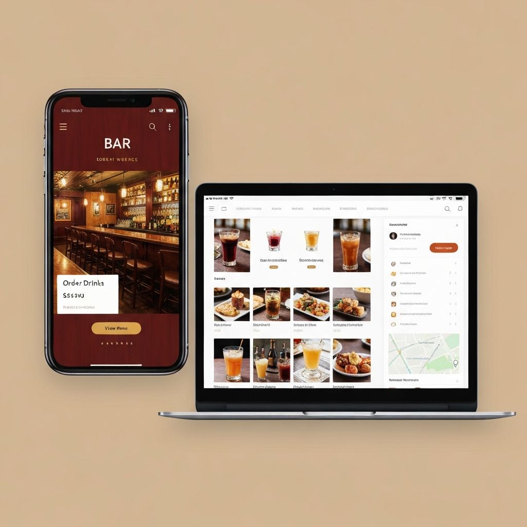 Bar website example on smartphone and laptop