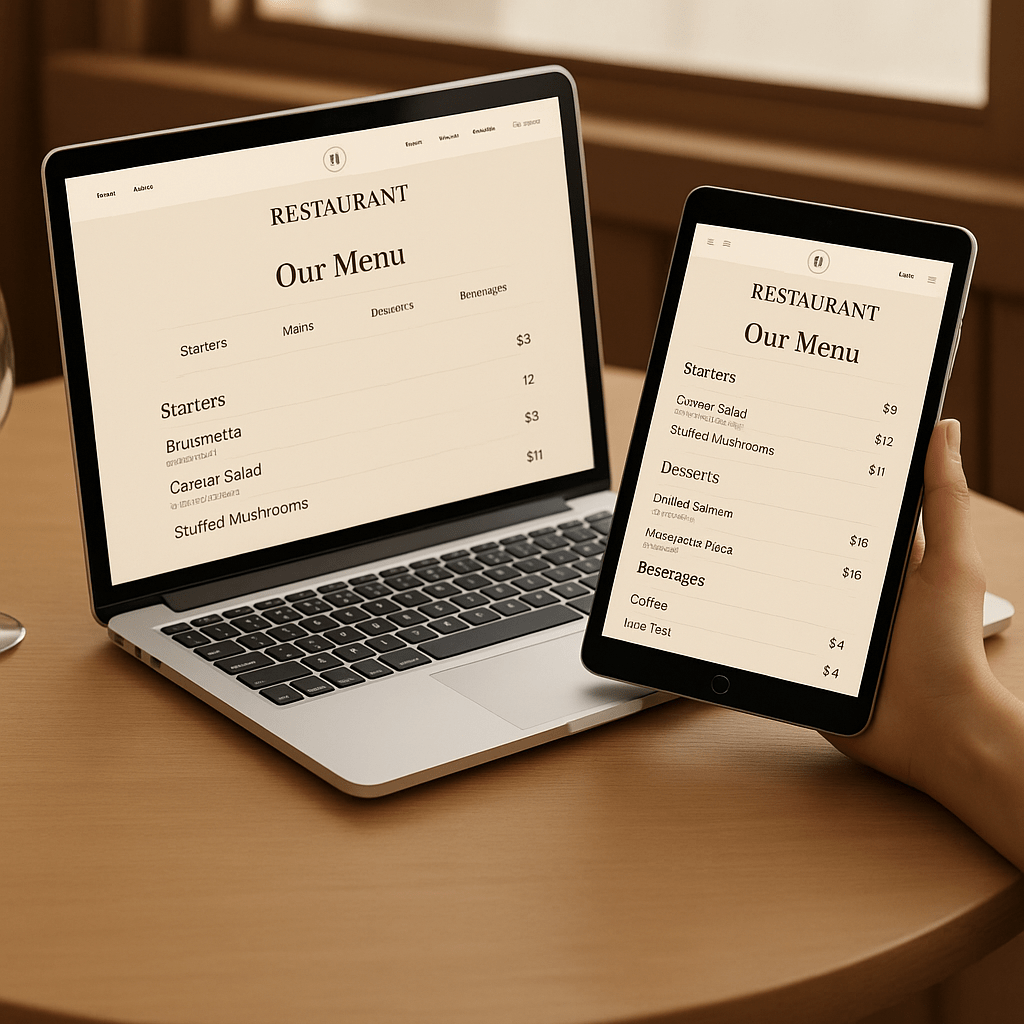 Digital menu on smartphone