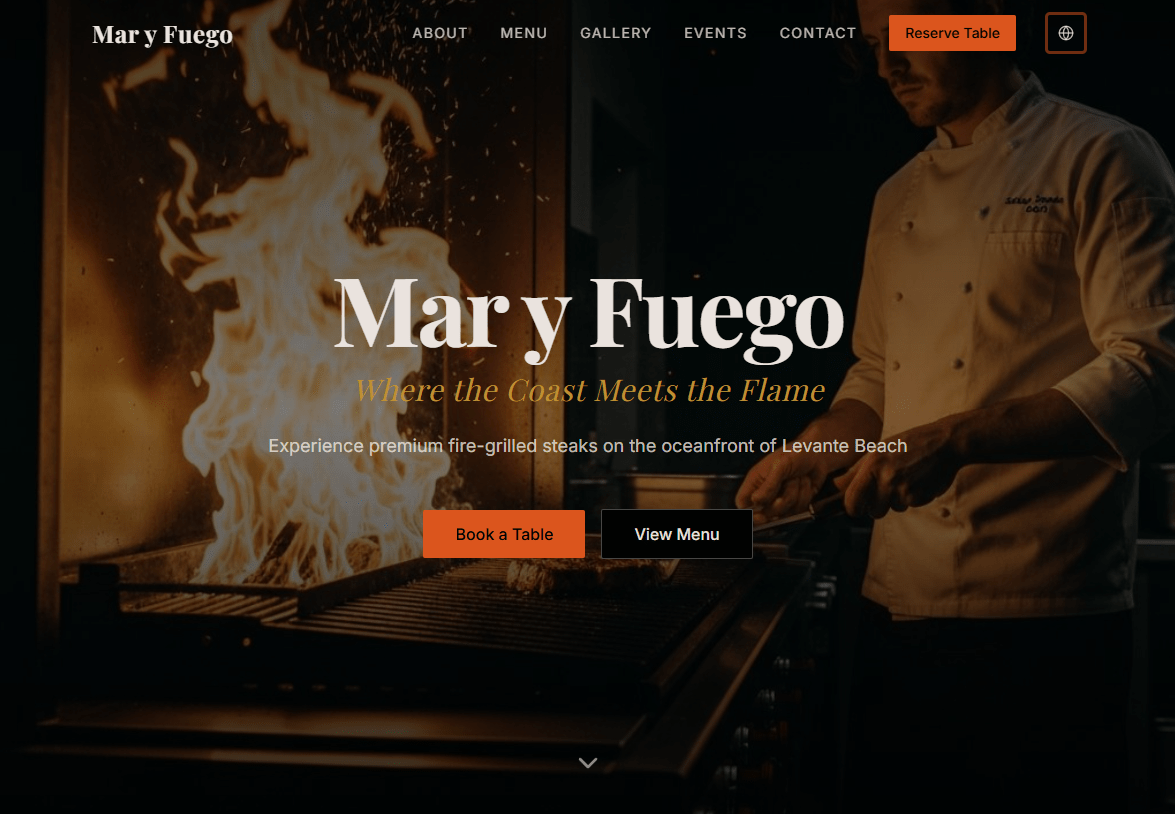 Professional restaurant website example https://maryfuego.es