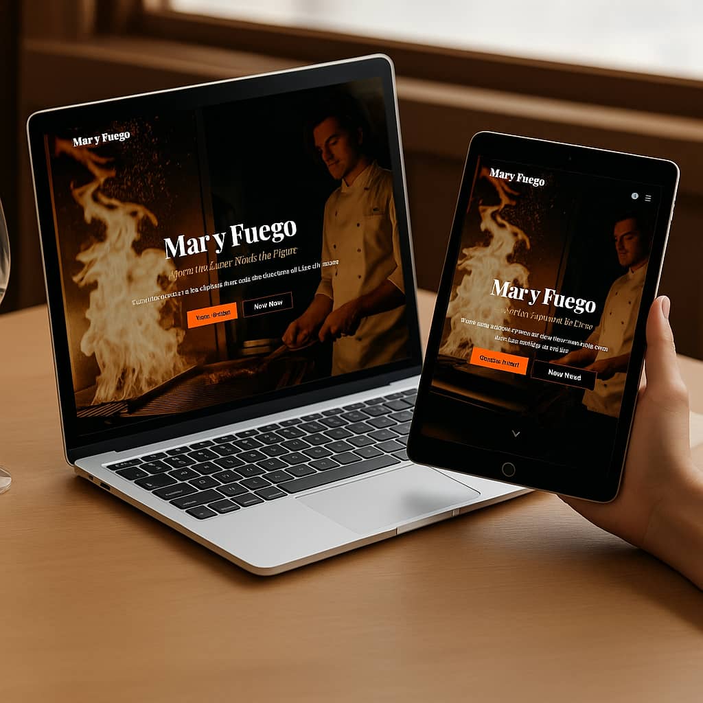 Restaurant website example on laptop and tablet